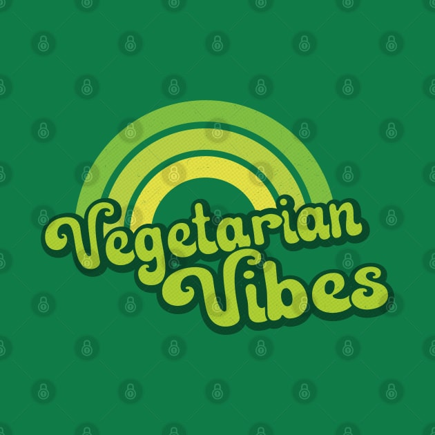 Vegan Vibes Retro Rainbow Green by Jitterfly