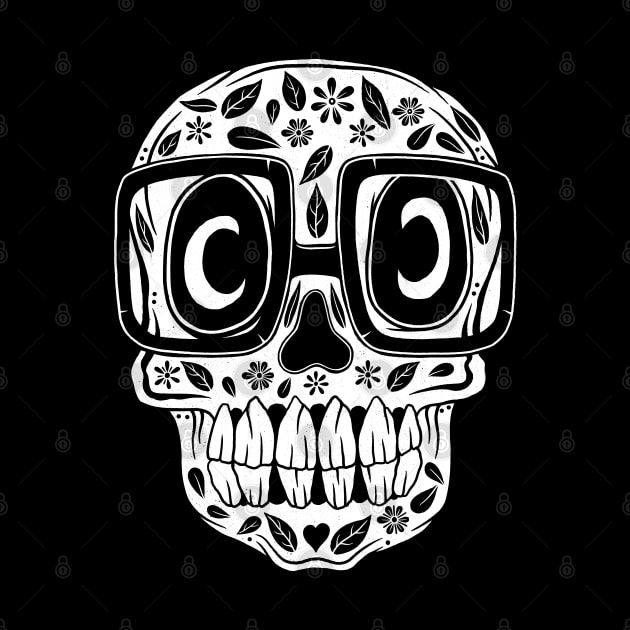 Skull Head Halloween Doodle White by Scriptnbones