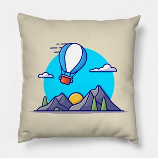 Mountain Landscape with Hot Air Balloon Cartoon Vector Icon Illustration (2) Pillow