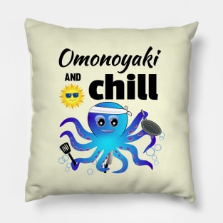 Omonoyaki and Chill with cooking octopus and smiling sun Pillow