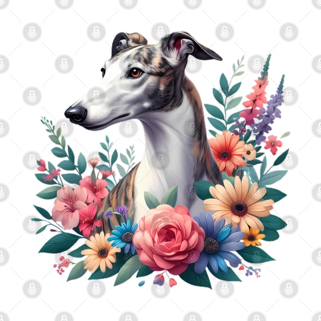 A greyhound decorated with beautiful colorful flowers. by CreativeSparkzz