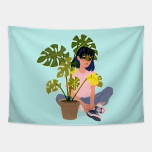 Pink Plant Girl Tapestry