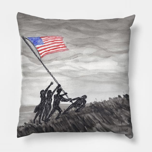 Raising the Flag at Iwo Jima Pillow by Matt Starr Fine Art