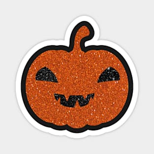 Dark Orange Faux Glitter Halloween Pumpkin Face Magnet