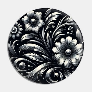 Silver Floral Illustration Pin