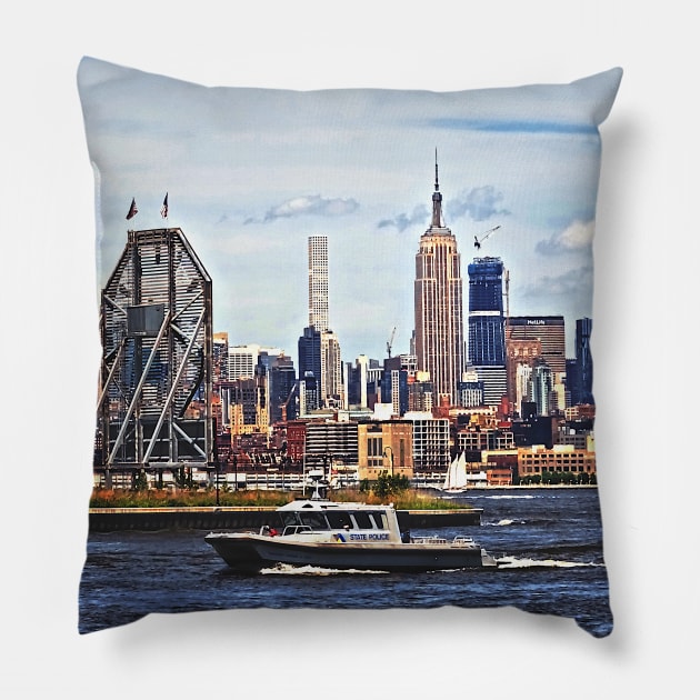 Jersey City NJ - Police Boat By Colgate Clock Pillow by SusanSavad