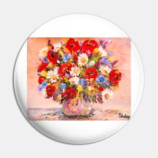 Bouquet of Сolorful Flowers In a Pot Pin