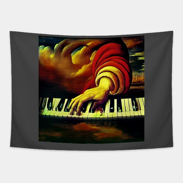 A Hand Coming Down From The Sky Playing A Keyboard With A Little Too Much Force Tapestry by Musical Art By Andrew