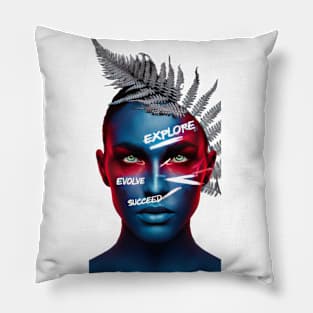 Explore Evolve Succeed - Inspirational Artistic Portrait Pillow