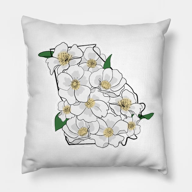 Georgia and State Flower the Cherokee Rose Pillow by A2Gretchen