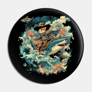 Cat Riding Shark Underwater Excitement Pin