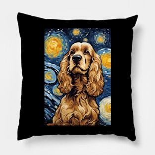 Cute Cocker Spaniel Dog Breed Painting Dog Breed Painting in a Van Gogh Starry Night Art Style Pillow