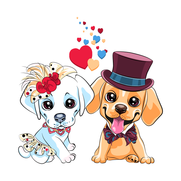 Lovers cute cartoon labrador retriever dogs by kavalenkava