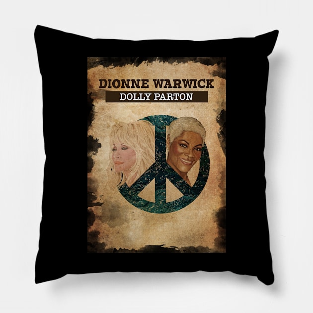 Vintage Old Paper 80s Style Dionne Warwick Peace Pillow by Madesu Art