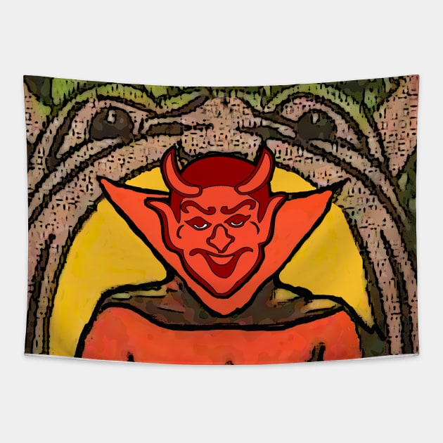 Devil on the throne and burning fire Tapestry by Marccelus