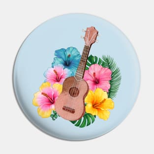 Watercolor Ukulele Hibiscus Pin