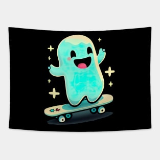 little kawaii ghost go skateboarding Tapestry