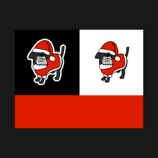 Cute Christmas Santa Dogs on Black White and Red T-Shirt