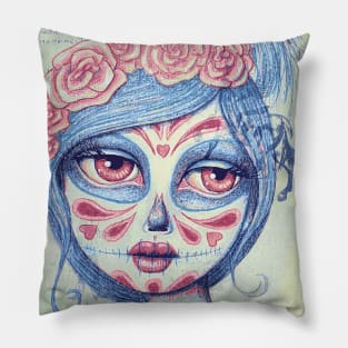 Sugar Skull Girl 3 of 3 Pillow