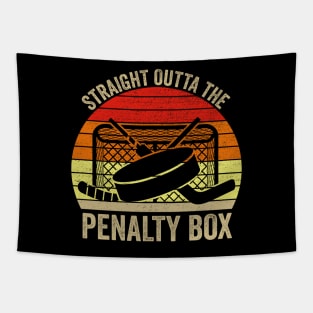 Straight Outta The Penalty Box Funny Ice Hockey Vintage Tapestry