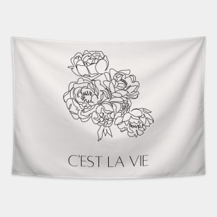 C'est la Vie - Minimalist French Quote and Flowers Tapestry