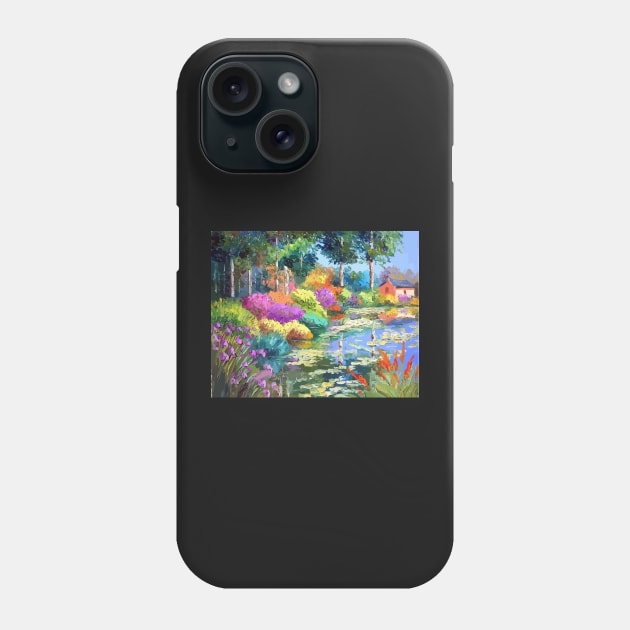 Waterlily Pond Painting Phone Case by druidwolfart