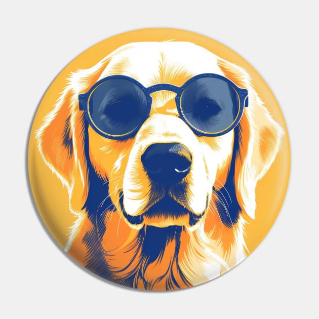 Cute Golden Retriever Wearing Sunglasses Pin by Artifyio