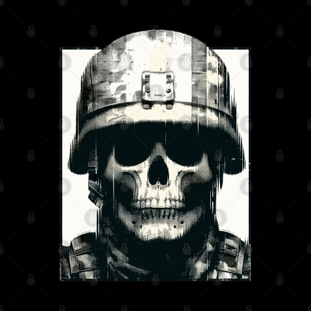 Retro pixel glitch skull soldier by TomFrontierArt