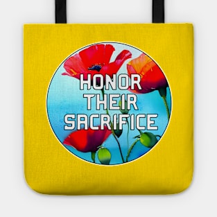 Honor Their Sacrifice Memorial with Red Poppy Flowers Pocket Version (MD23Mrl006d) Tote