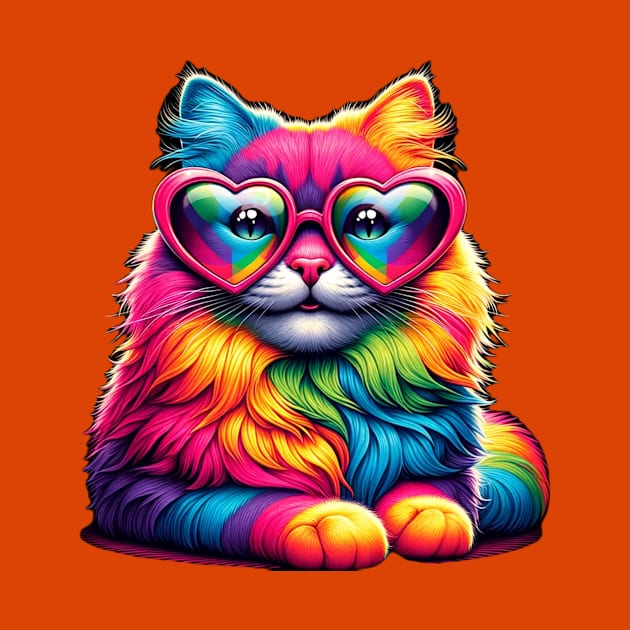 Rainbow Cute cat Wearing Glasses Heart kitten Love cat Funny by solo4design