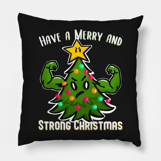 Christmas Tree with Muscles Strong Christmas for bodybuilder Pillow by SusanaDesigns