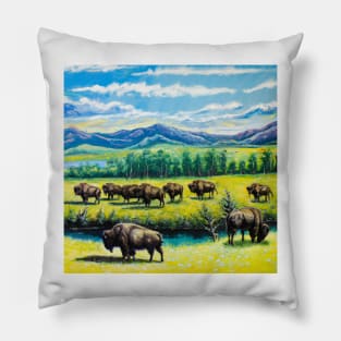 The Bison Herd Pillow