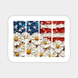 American Flag & Daisies Magnet