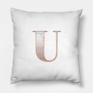 Monogram rose gold glitter marble U Pillow