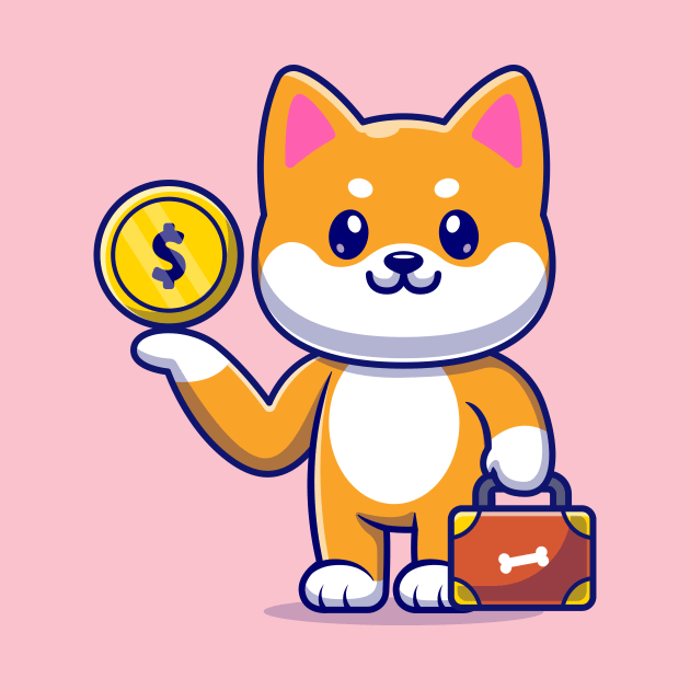 Cute Shiba Inu Dog With Gold Coin And Suitcase Cartoon by Catalyst Labs