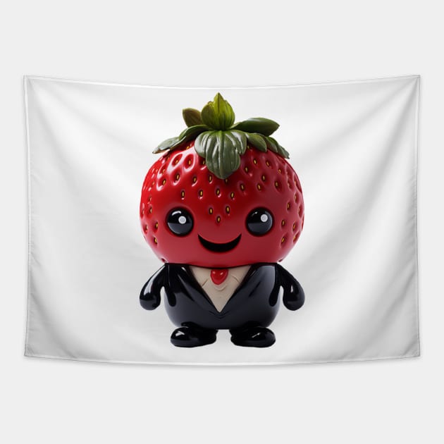 Cute Kawaii Office Strawberry wearing Suit Tapestry by Cuteopia Gallery