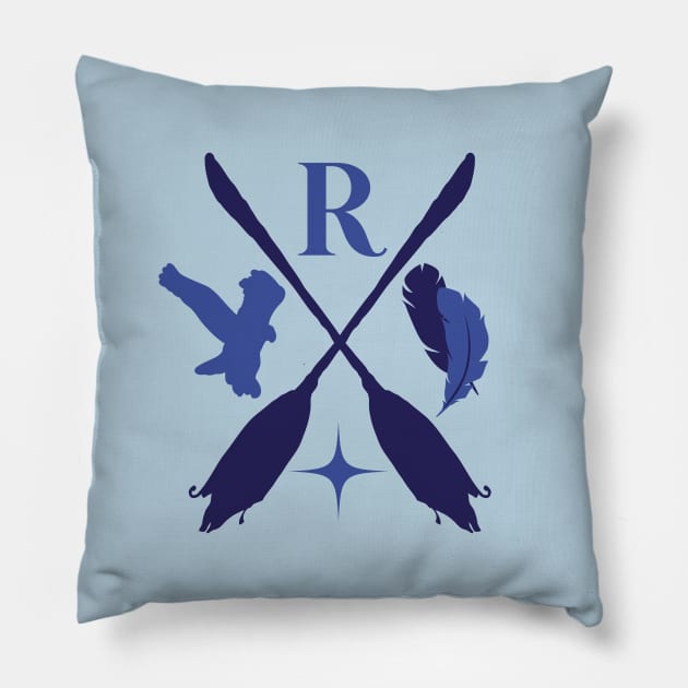 blue raven house wizarding school logo Pillow by Qaws