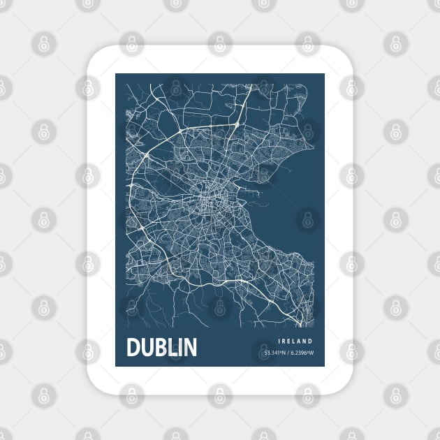 Dublin Blueprint Street Map, Dublin Colour Map Prints Magnet by tienstencil