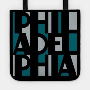 PHILADELPHIA SILVER MIDNIGHT GREEN WORD ART PHILLY FAN FAVORITE Tote