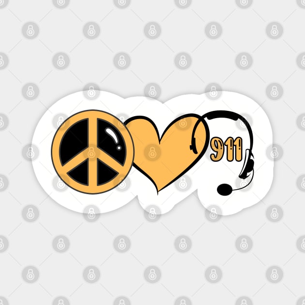 911 Dispatcher Peace Love Dispatch Magnet by Shirts by Jamie