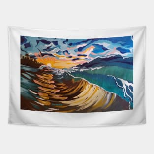 Season of Miracles, Parting the sea, Sunset, Modern Sunset, Modern Beach Wave, Ocean Wave Tapestry