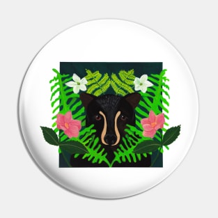 Black bear hiding in ferns and flowers Pin