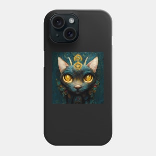 Queen Black Cats, Beautiful Cat Painting, Blue and Black, Yellow Eyes Phone Case