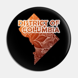 Colorful mandala art map of District of Columbia with text in brown and orange Pin