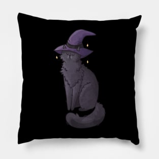 Witch Cat with Hat - Halloween Cat Design - Cat Lovers Design Pillow