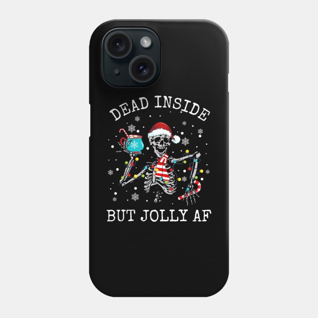 Dead Inside But Jolly Af Skeleton Coffee Christmas Phone Case by Mitsue Kersting