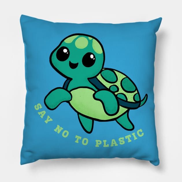 Sea Turtle Say No to Plastic Pillow by Midnight Pixels