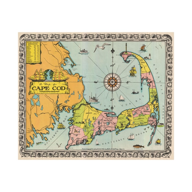 Vintage Map of Cape Cod by Bravuramedia