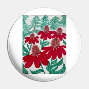 Red Spikey Flowers Pin