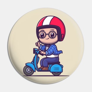 Cute Male Riding Scooter Cartoon Pin